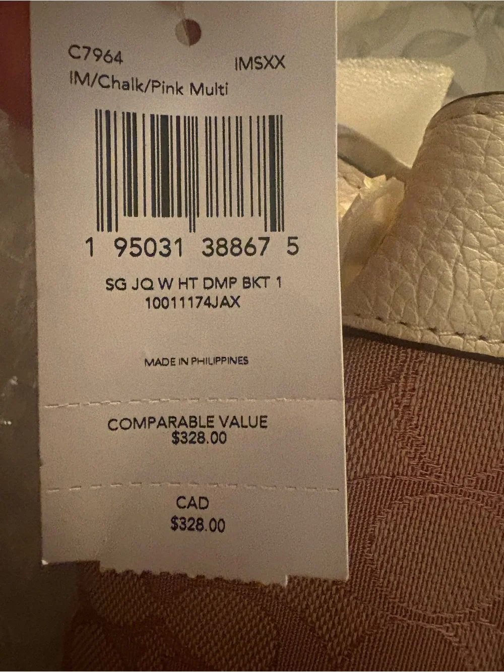 COACH Pink and Cream Signature Stripe Drawstring Bucket Shoulder Bag